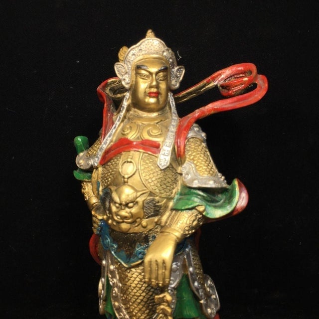Metal Late 19th Century Polychrome Bronze Skanda Statue, Buddhist Protector, 1.23kg For Sale - Image 7 of 9