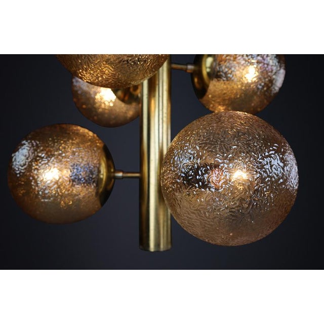 Patinated Brass Sputnik Chandelier with Six Gold-Colored Globes from Kaiser Idell / Kaiser Leuchten, Germany, 1960s For Sale - Image 6 of 13