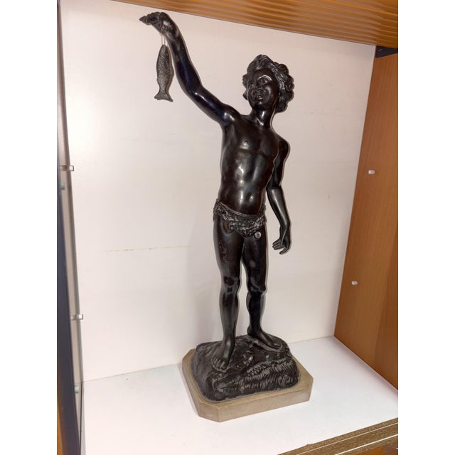 Ancient Fisherman Sculpture in Marble, 1930 For Sale - Image 3 of 10