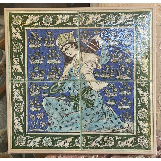 Exquisite Hand-Painted Persian Ceramic Tile Art -Framed Wall Hanging For Sale - Image 15 of 17