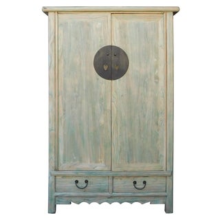 Chinese Light Blue Tall Distressed Armoire For Sale