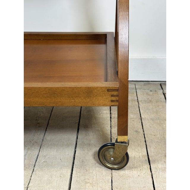 Vintage Cherry Wood Rolling Serving Cart, 1970s For Sale - Image 6 of 12