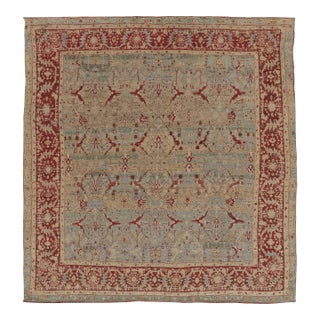 Rug & Kilim’s Square Agra-Inspired Square Rug, Teal & Red With Arabesque Trellis For Sale