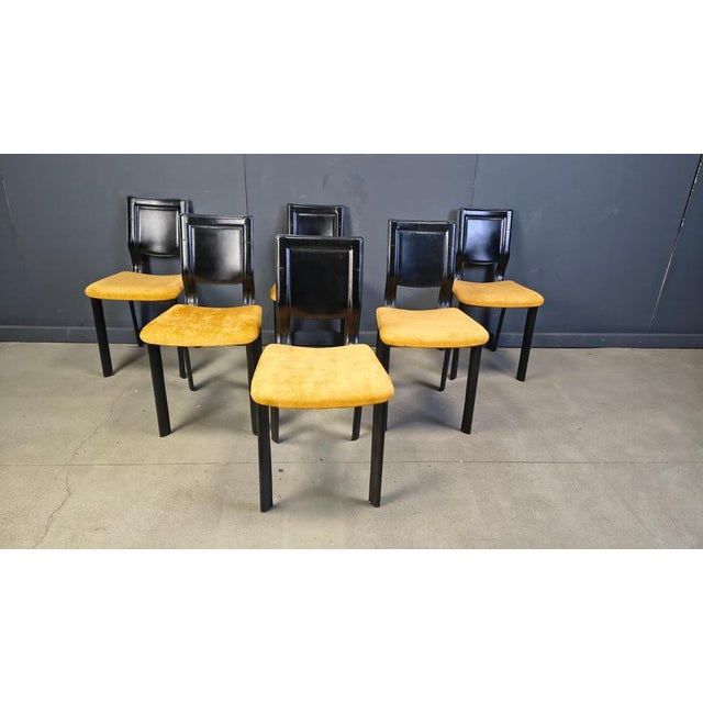 Vintage Black Leather and Fabric Dining Chairs, 1980s, Set of 6 For Sale - Image 13 of 14