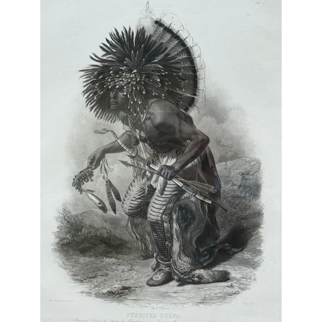 Wood Mid 9th Century “Pehriška-Ruhpa” Native American Portrait Lithograph by Karl Bodmer in Burlwood Frame For Sale - Image 7 of 7