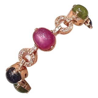 Bochic "Capri" Ruby & Multi Color Sapphire Bracelet Set In 18K Gold & Silver For Sale