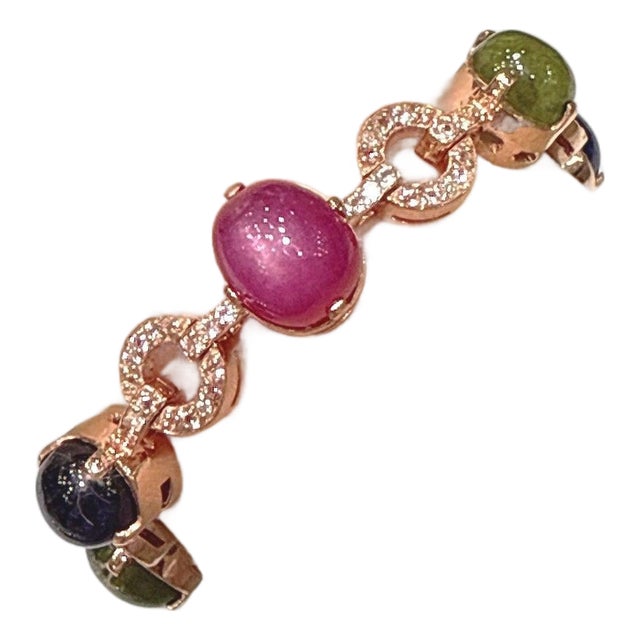 Bochic "Capri" Ruby & Multi Color Sapphire Bracelet Set In 18K Gold & Silver For Sale