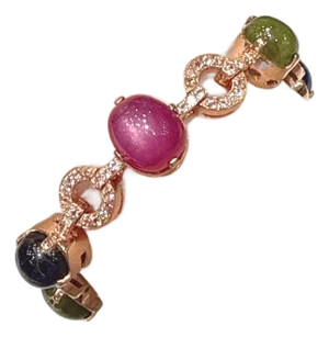 Bochic "Capri" Ruby & Multi Color Sapphire Bracelet Set In 18K Gold & Silver