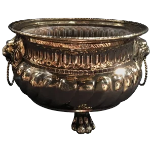 French Polished Brass Jardinière or Container With Lion Handles, 19th Century