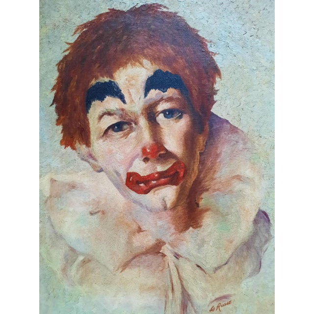 Portraiture Mid 20th Century Sad Clown Oil Painting Signed Lo Russo For Sale - Image 3 of 4