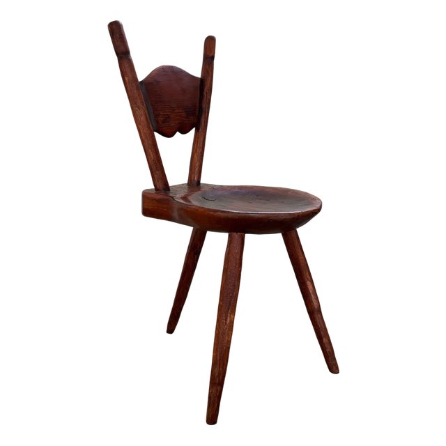 Antique Wooden Farmhouse Tripod Chair, 1900s For Sale