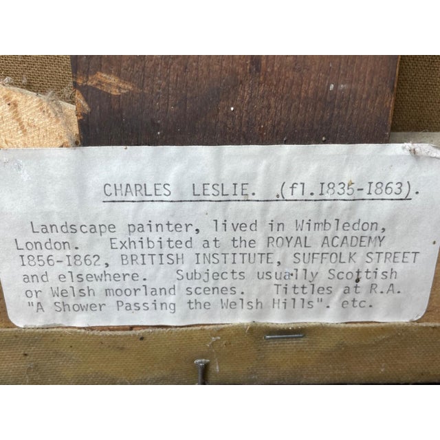 Antique Victorian Oil Painting — Snowdon, Wales — Charles Leslie (Signed & Dated 1878) Title: A Summer Shower Passing Over the Snowdon Range For Sale - Image 11 of 15