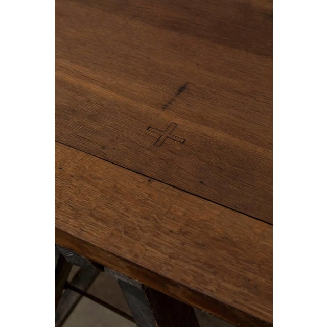 Brown Ecclesiastical Oak Trestle Table For Sale - Image 8 of 11