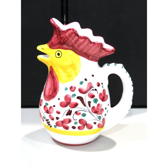 Italian Late 20th Century Deruta Hand Painted Italian Pottery Rooster Pitcher For Sale - Image 3 of 5