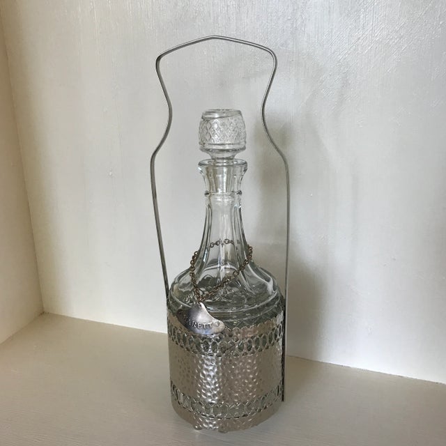 Vintage Pressed Glass Decanter in Silver Plated Caddie With Handle For Sale - Image 13 of 13