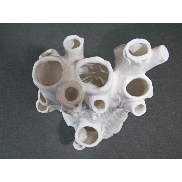 White Ceramic Faux Bois Tree Trunk Tulipiere Vase With 18 Openings Centerpiece For Sale - Image 9 of 10