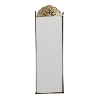Italian Hollywood Regency Brass & Shell Top Wall Mirror With Beveled Glass For Sale