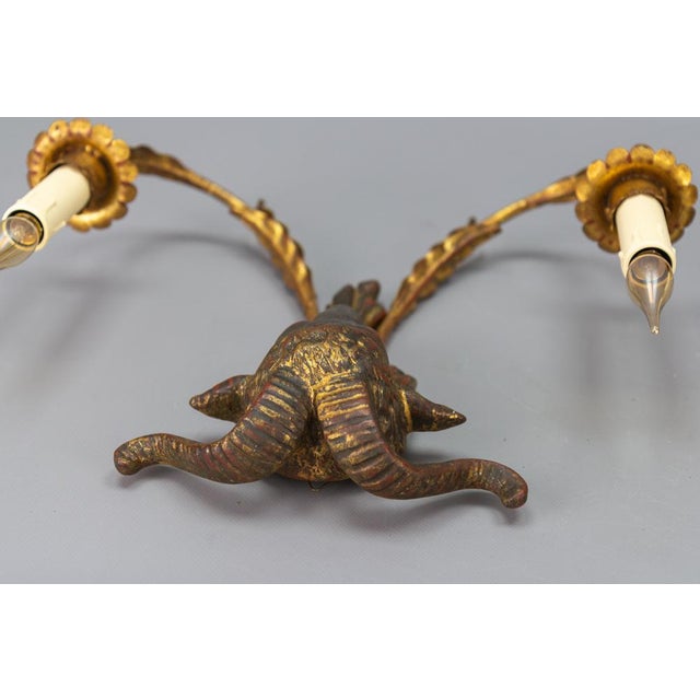 Palladio Gilt Metal and Giltwood Rams Head Two-Light Sconces, 1960s, Set of 2 For Sale - Image 14 of 18