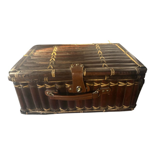 Late 20th Century Vintage Bamboo Picnic Suitcase Basket For Sale