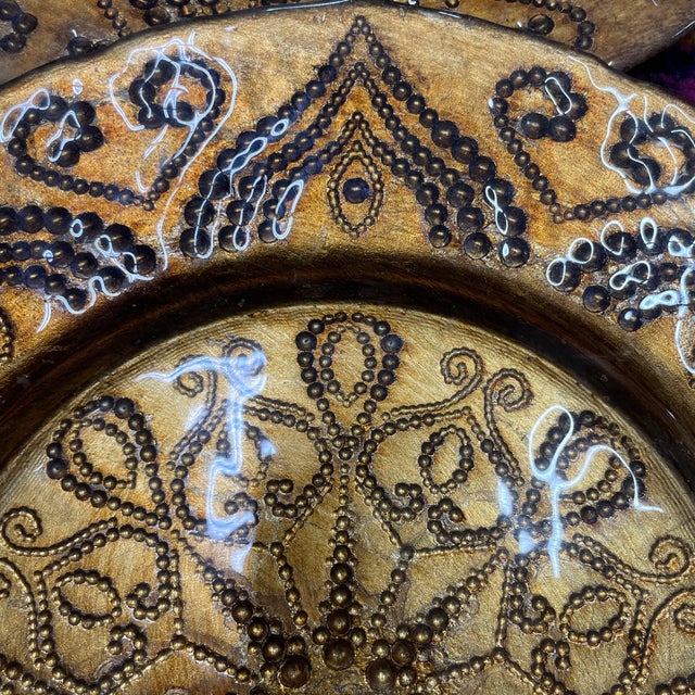 Traditional Vintage Beaded Amber Chargers - Set of Six For Sale - Image 3 of 8