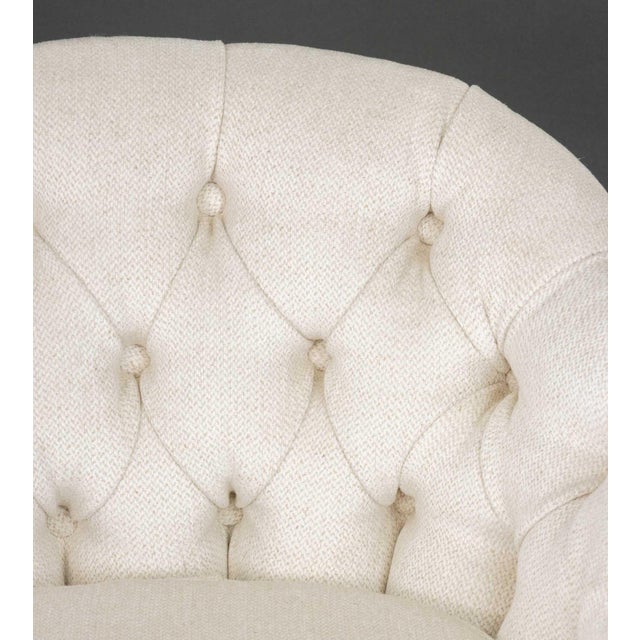 Tufted White Upholstered Swivel Chairs, Pair For Sale - Image 4 of 5