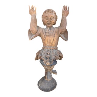 1940s Hand-Carved Wooden Religious Sculpture Fragment For Sale