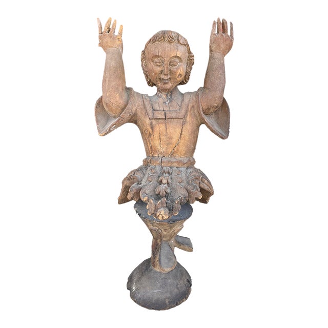 1940s Hand-Carved Wooden Religious Sculpture Fragment For Sale