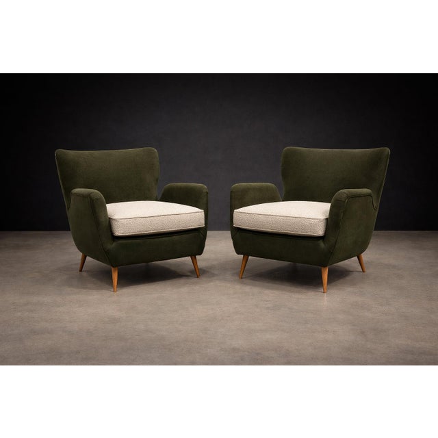 Mid-Century Modern Armchairs with Pouf in Caviúna Wood, Mohair & Bouclé by Carlo Hauner, Brazil, 1950s — Lot 209D For Sale - Image 3 of 17
