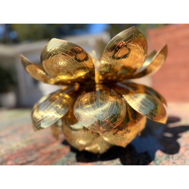 Brass 1960s Medium Parzinger Style Brass Lotus Pendant Fixture by Feldman Lighting Company For Sale - Image 8 of 10