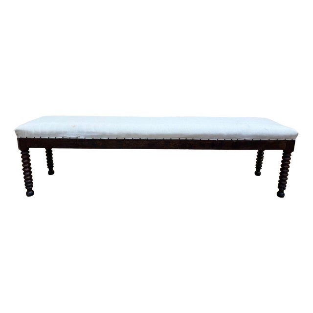 Long Office Bench with Turned Legs For Sale