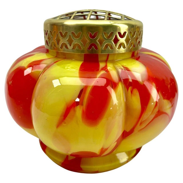 Pique Fleurs Vase in Red and Yellow Color Decor with Grille, 1930s For Sale - Image 14 of 14