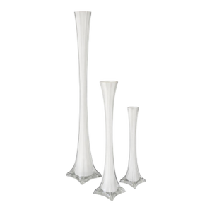 Graduated Sculptural Opaline Cased Art Glass Trumpet Vases – Set of Three (27.5”, 15.5”, 12.25”)