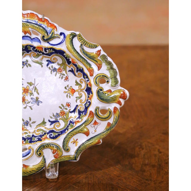 Early 20th Century French Rouen Faience Wall Platter With Pierced Rim For Sale In Dallas - Image 6 of 11
