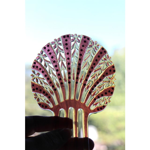 Rhinestone and Celluloid Art Deco Comb - Hair comb - shell comb - pink comb - hairstyle - pink rhinestone comb - celluloid comb - seashell For Sale - Image 9 of 10