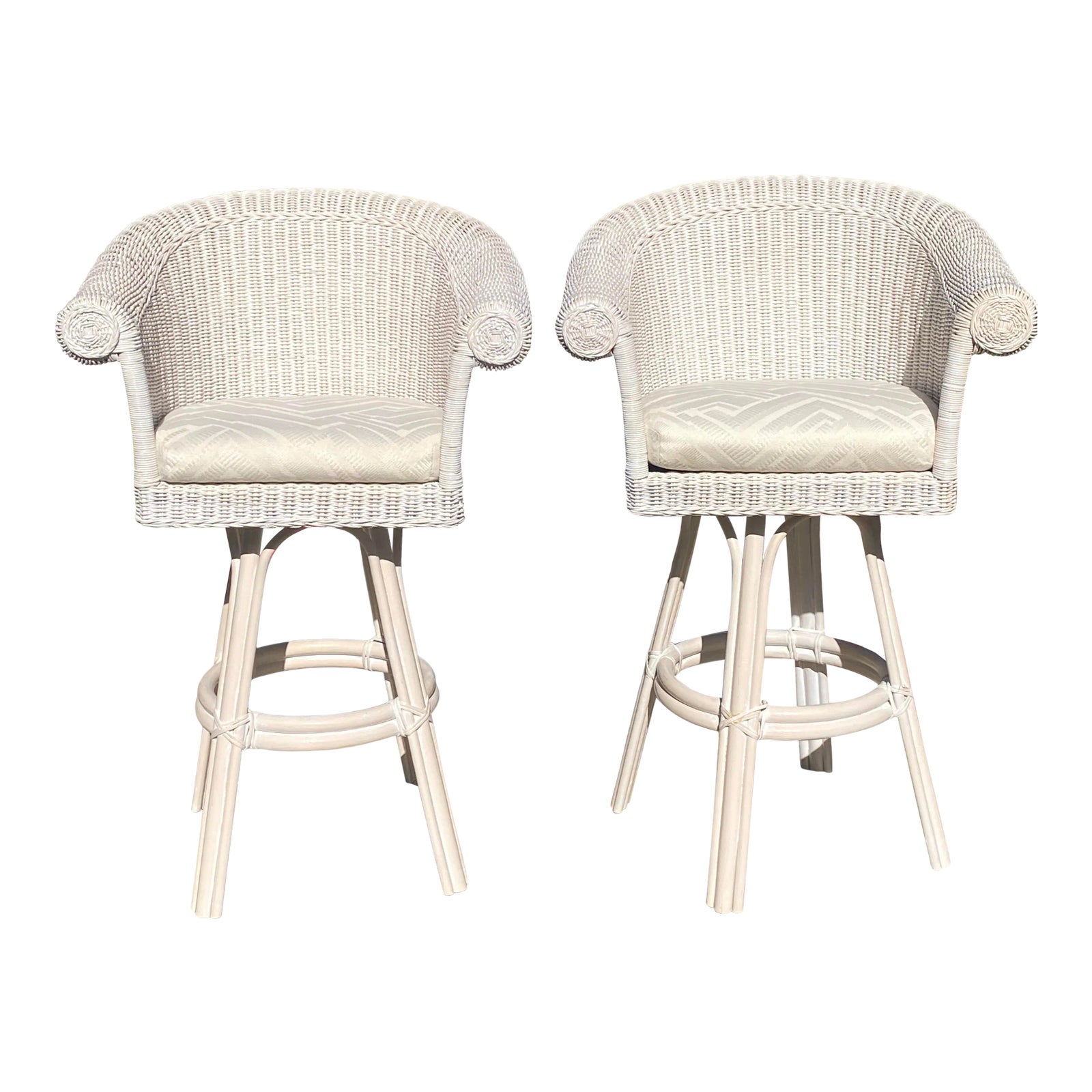 Henry Link White Wicker Swivel Barstools a Pair Chairish