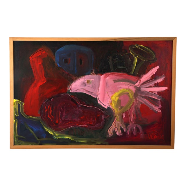 Large Expressionist Painting "Fowl Play" by Artist Virginia Cohn Parkum For Sale