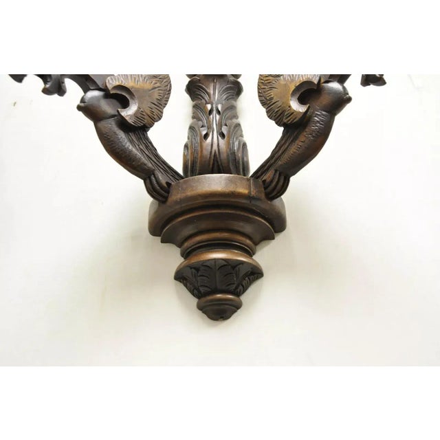 Vintage Italian Renaissance Carved Walnut Winged Griffin Wall Sconces - a Pair For Sale - Image 9 of 12