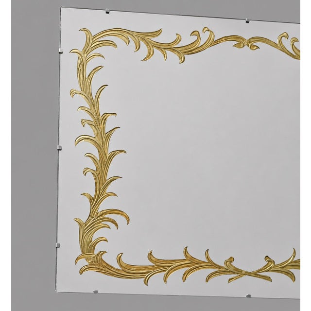 Art Deco Antique Gold Gilt Venetian Etched Wall Mirror Beveled Glass Rectangle Vintage For Sale - Image 3 of 9