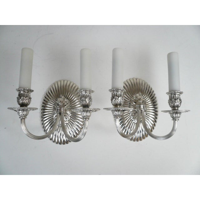 Pair Silvered Bronze Oval Oval Back Two Light Sconces by E. F. Caldwell For Sale - Image 12 of 12