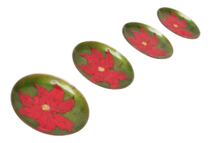 Set of Four Enamel on Copper "Poinsettia" Coasters / Decorative Plates With Original Box