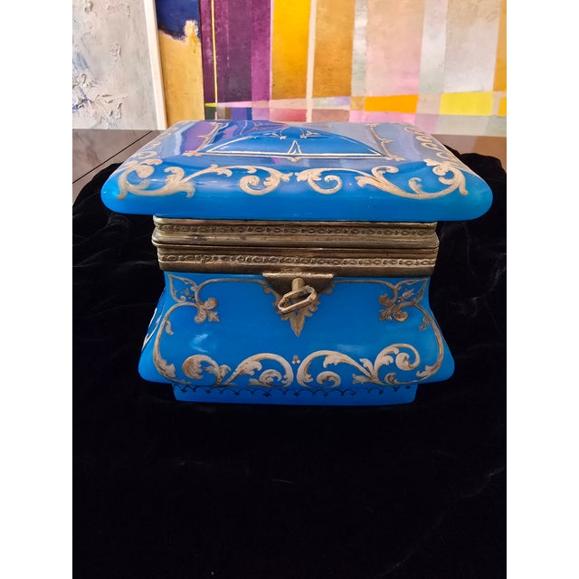 Art Nouveau Early 19th Century Antique Museum Opaline Glass Jewelry Box Casket For Sale - Image 3 of 11