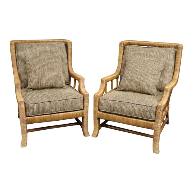 Pair of Braxton Culler Split Reed Bamboo Lounge Chairs For Sale