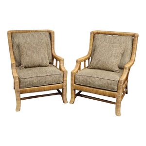 Pair of Braxton Culler Split Reed Bamboo Lounge Chairs