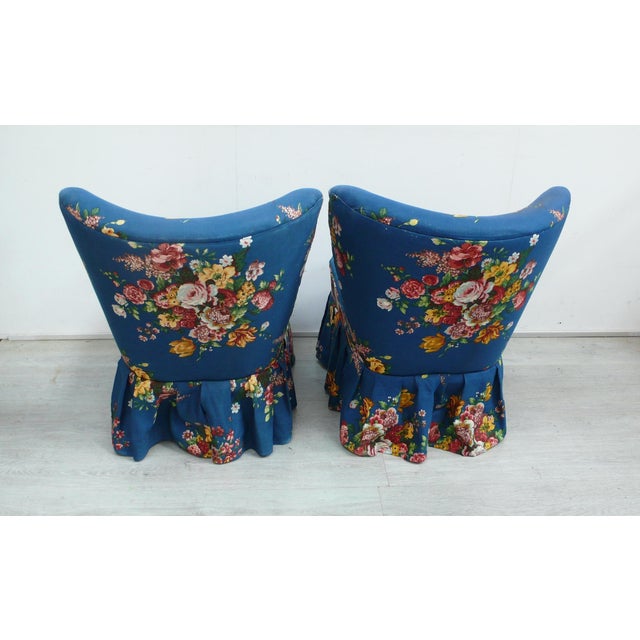 Mid-Century Modern Cocktail Seats with Blue-Floral Design, 1950s, Set of 2 For Sale - Image 3 of 6