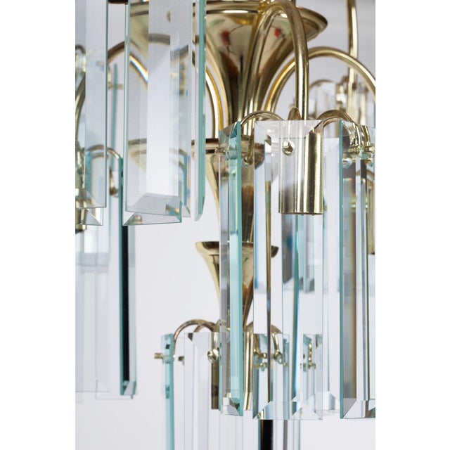 Late 20th Century Waterfall Beveled Glass and Brass Chandelier For Sale - Image 5 of 6