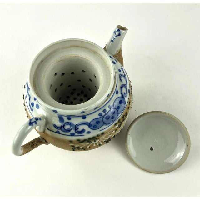 Tan Antique Porcelain Teapot With Strainer and Lid For Sale - Image 8 of 13