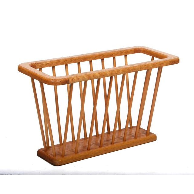 Wood Mid-Century Danish Modern Solid Oak Rectangular Magazine Rack, 1970s For Sale - Image 7 of 18