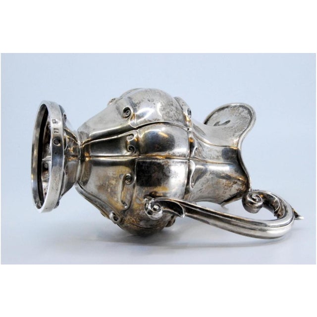 Gummed Silver Milk Jug with Raised Scrolls and Circular Base For Sale - Image 6 of 11