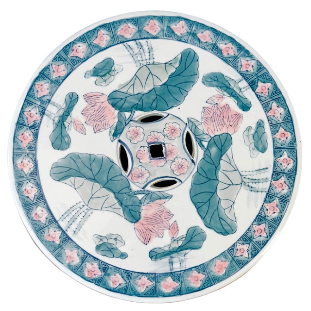 Vintage 1960 Century Chinese Ceramic Pink Lotus Garden Stool For Sale In San Diego - Image 6 of 7