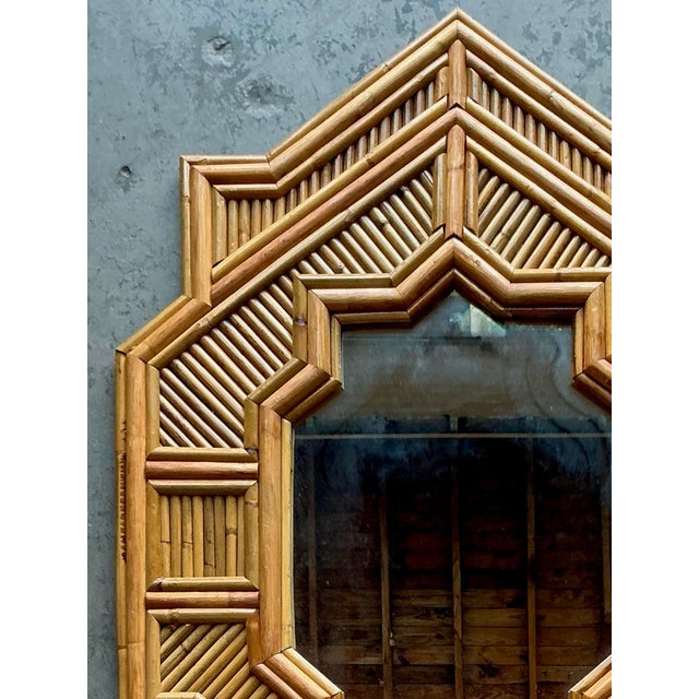 Vintage Boho Faceted Rattan Mirror For Sale - Image 9 of 12